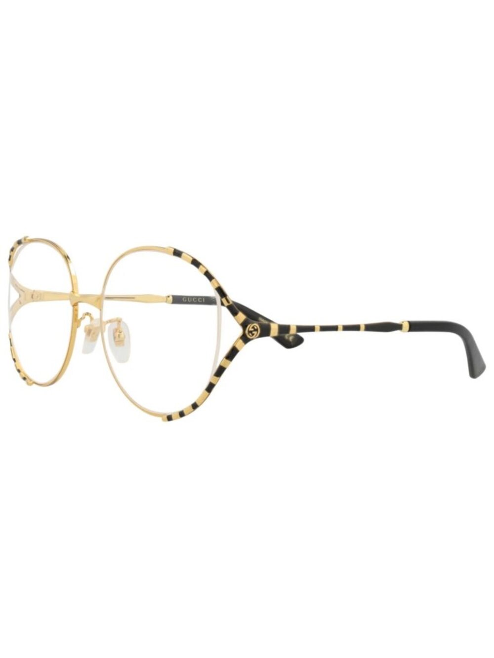 New Gucci Women's Eyeglasses Round Oval Metal Frame Gold Black Transparent